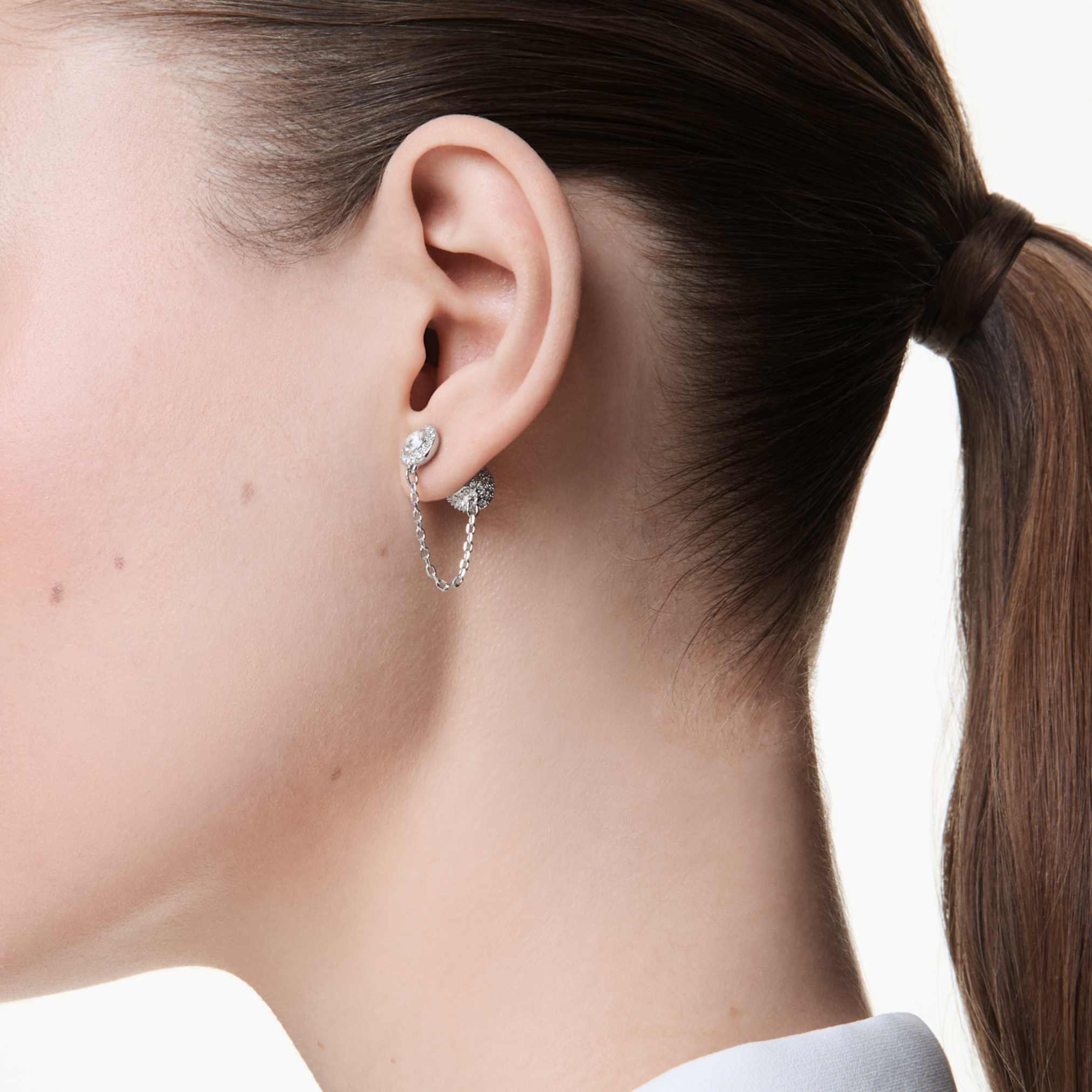 Swarovski Una Angelic drop earrings Round cut, White, Rhodium plated