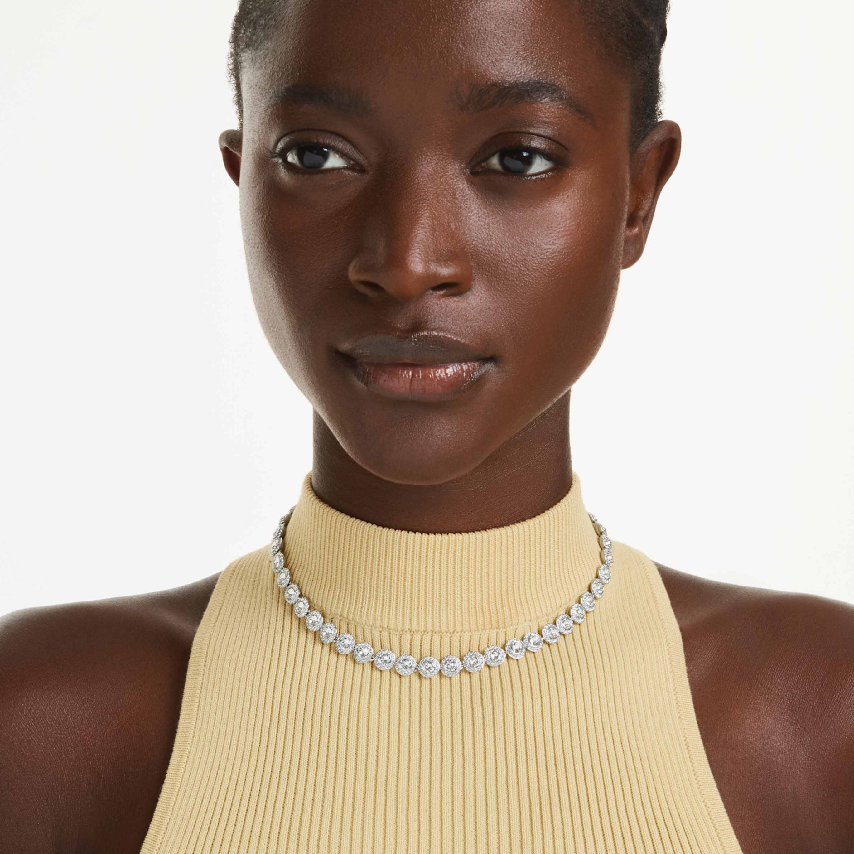 Swarovski Una Angelic necklace Round cut, White, 18K gold finish