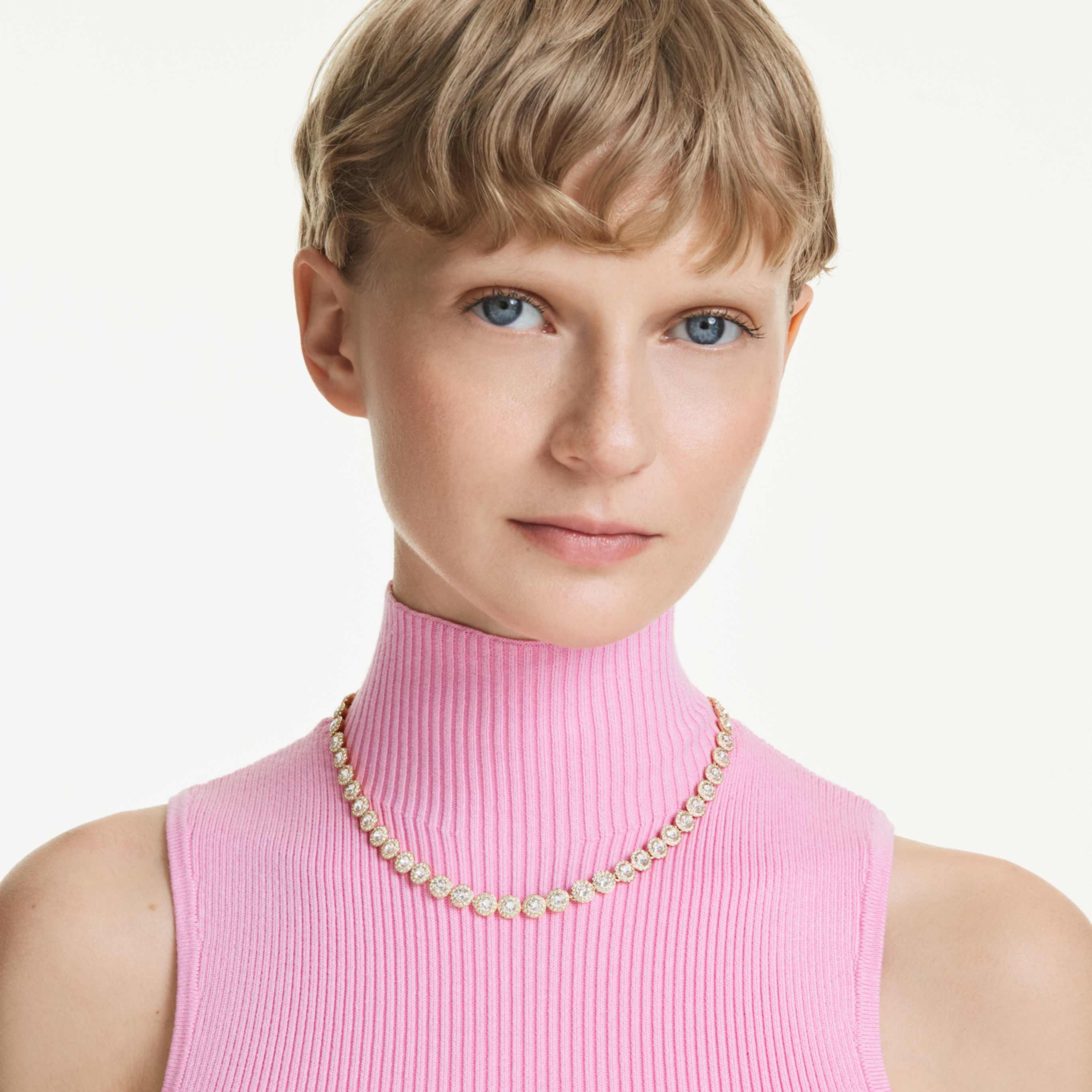 Swarovski Una Angelic necklace Round cut, White, 18K gold finish