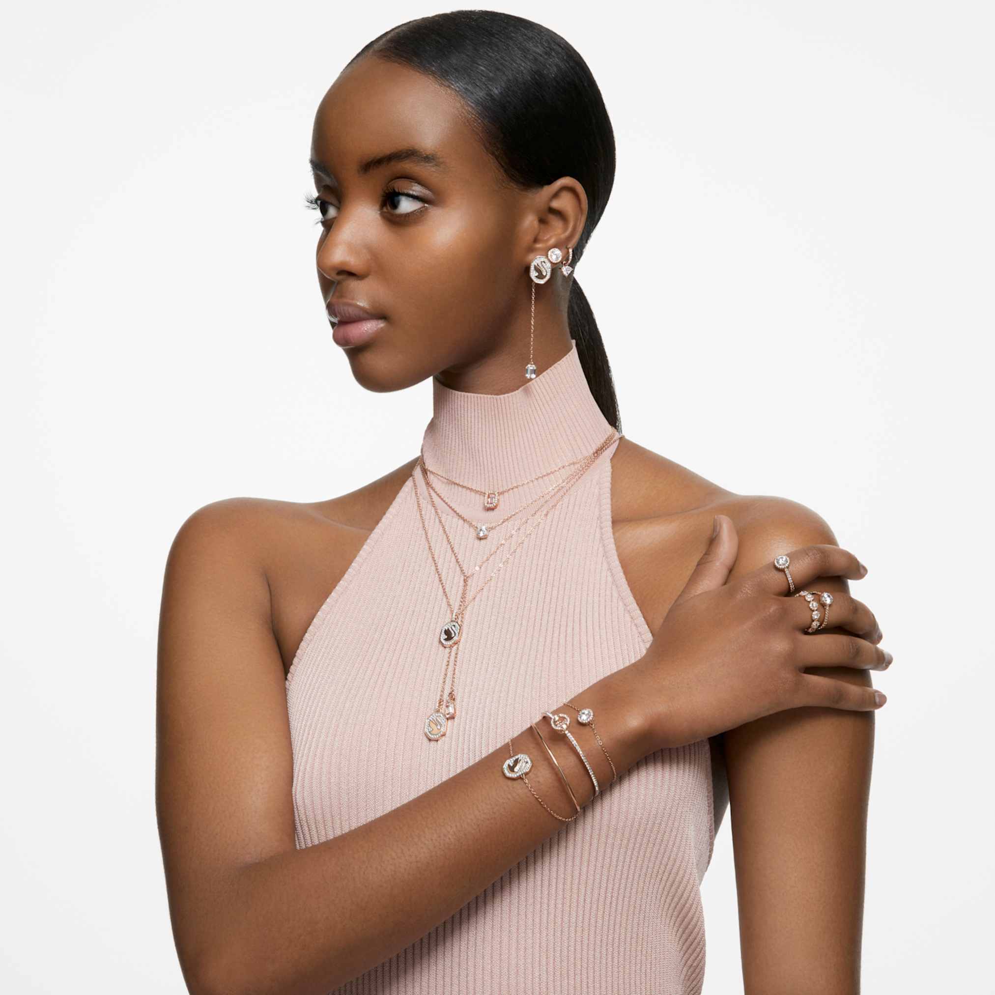 Swarovski Una Angelic ring Round cut, White, 18K rose gold finish