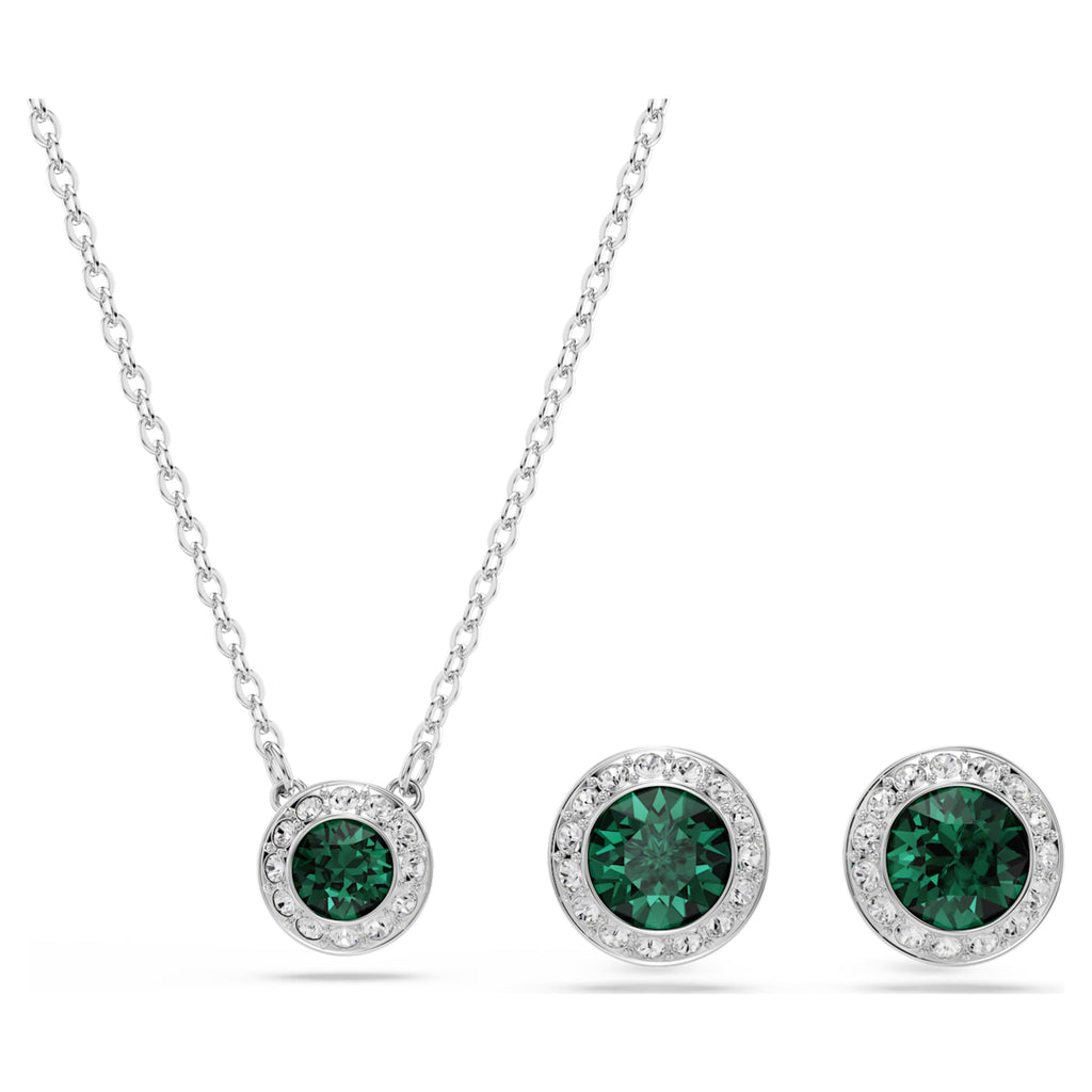 Swarovski Una Angelic set Set (2), Round cut, Green, Rhodium plated