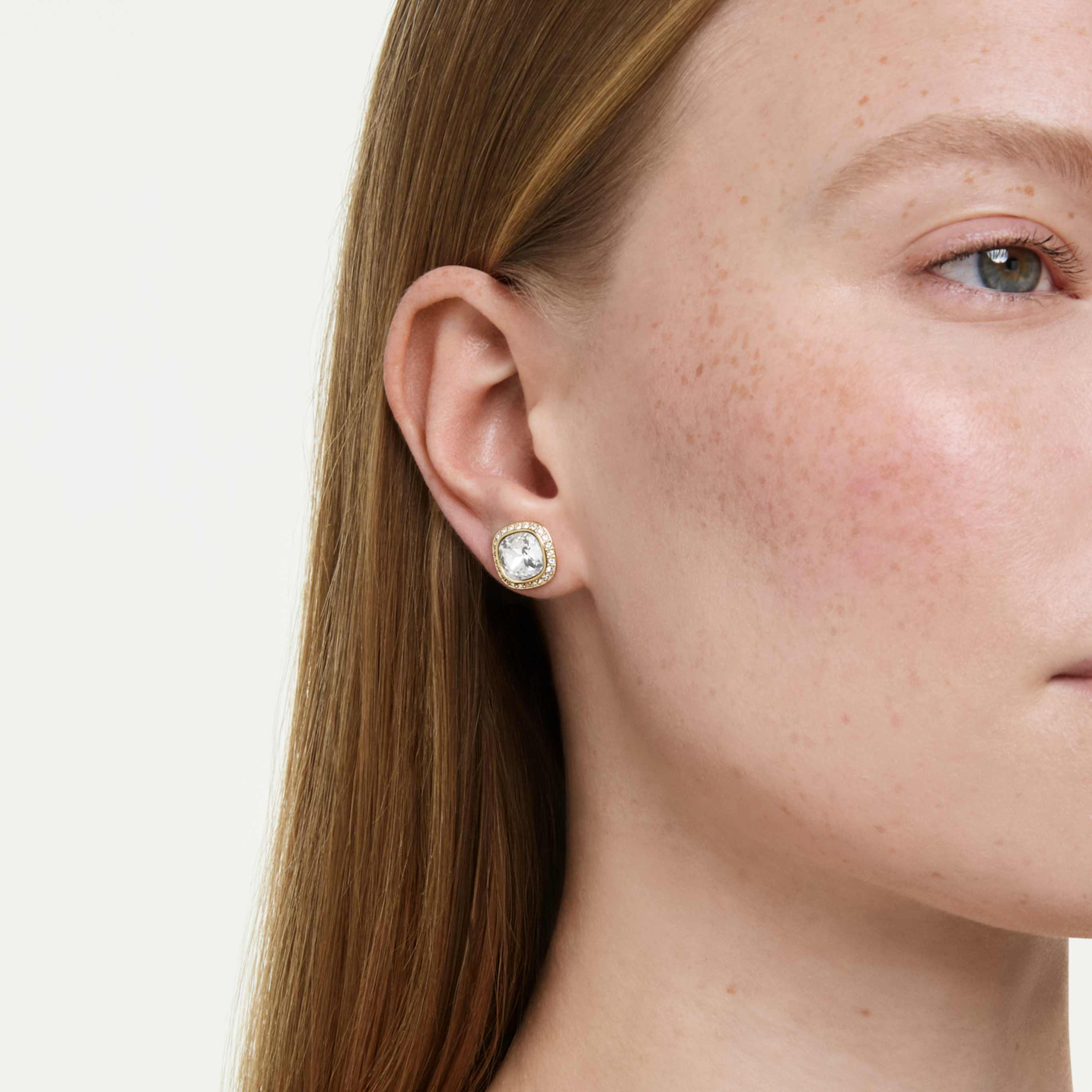 Swarovski Una Angelic stud earrings Cushion cut, White, 18K gold finish