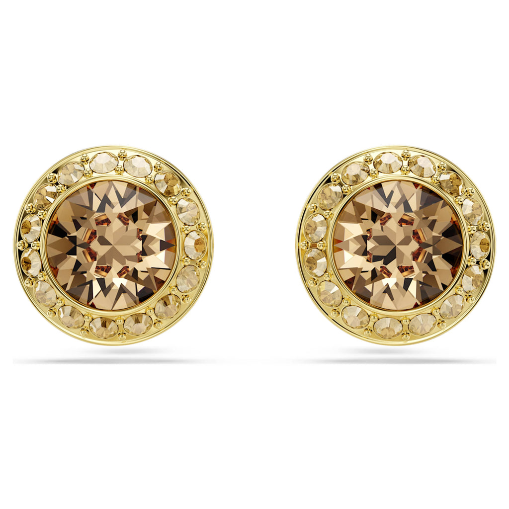 Swarovski Una Angelic stud earrings Round cut, Caramel, 18K gold finish