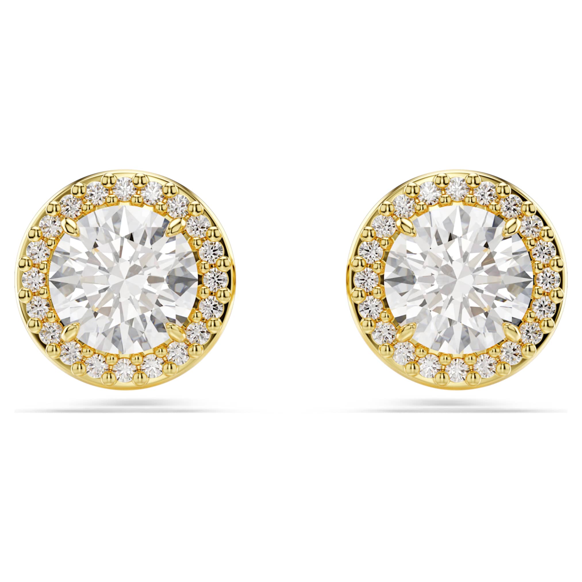 Swarovski Una Angelic stud earrings Round cut, Gold tone, 18K gold finish