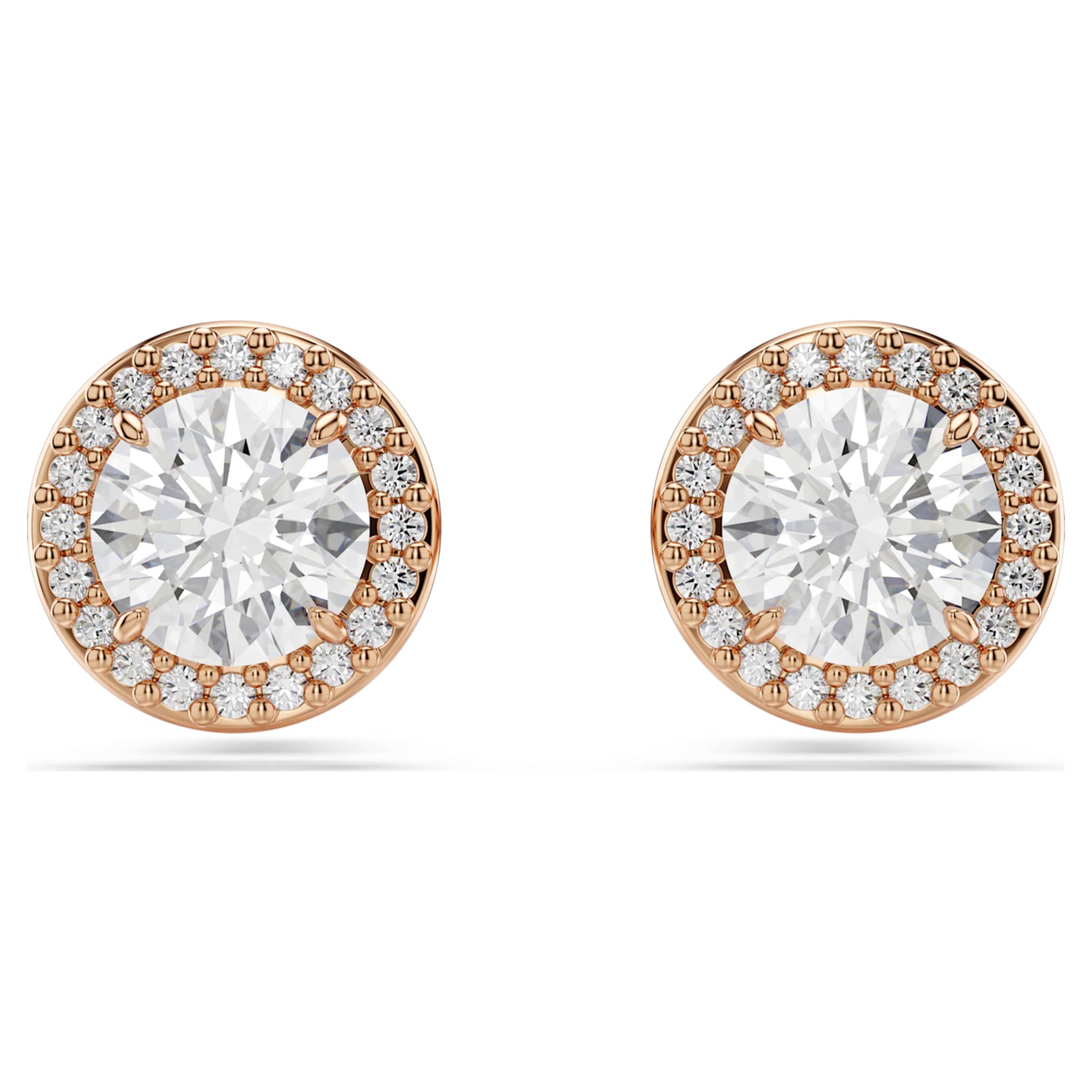 Swarovski Una Angelic stud earrings Round cut, Pavé, White, 18K rose gold finish