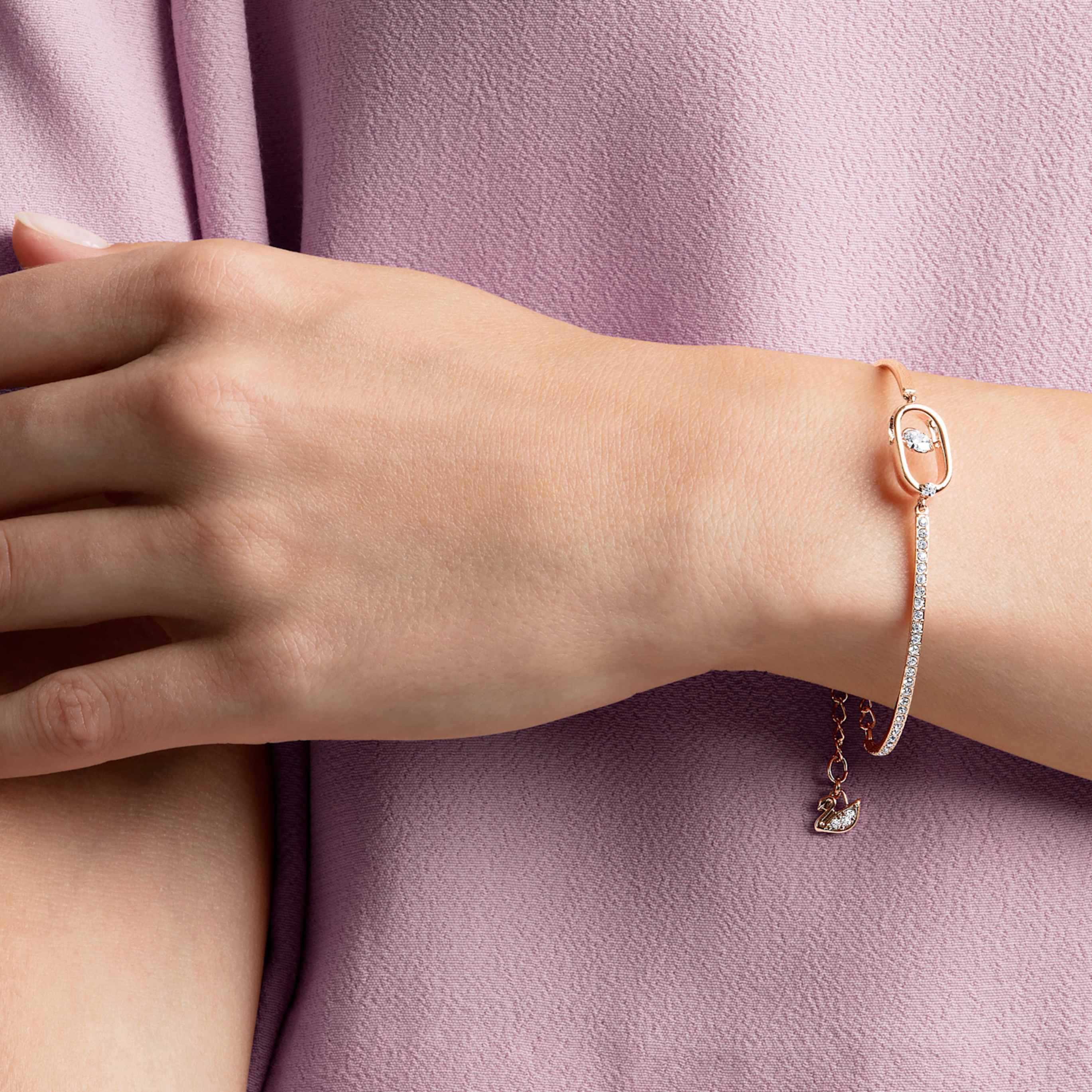 Swarovski Una bracelet Round cut, Oval shape, White, 18K rose gold finish