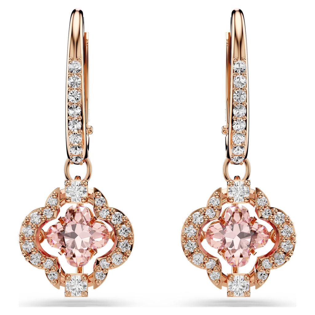 Swarovski Una drop earrings Clover, Pink, 18K rose gold finish