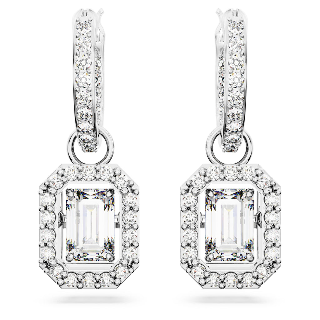 Swarovski Una drop earrings Octagon cut, White, Rhodium plated