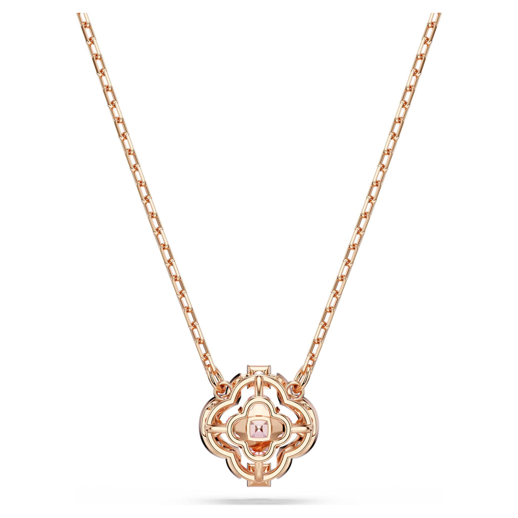 Swarovski Una necklace Clover, Pink, 18K rose gold finish