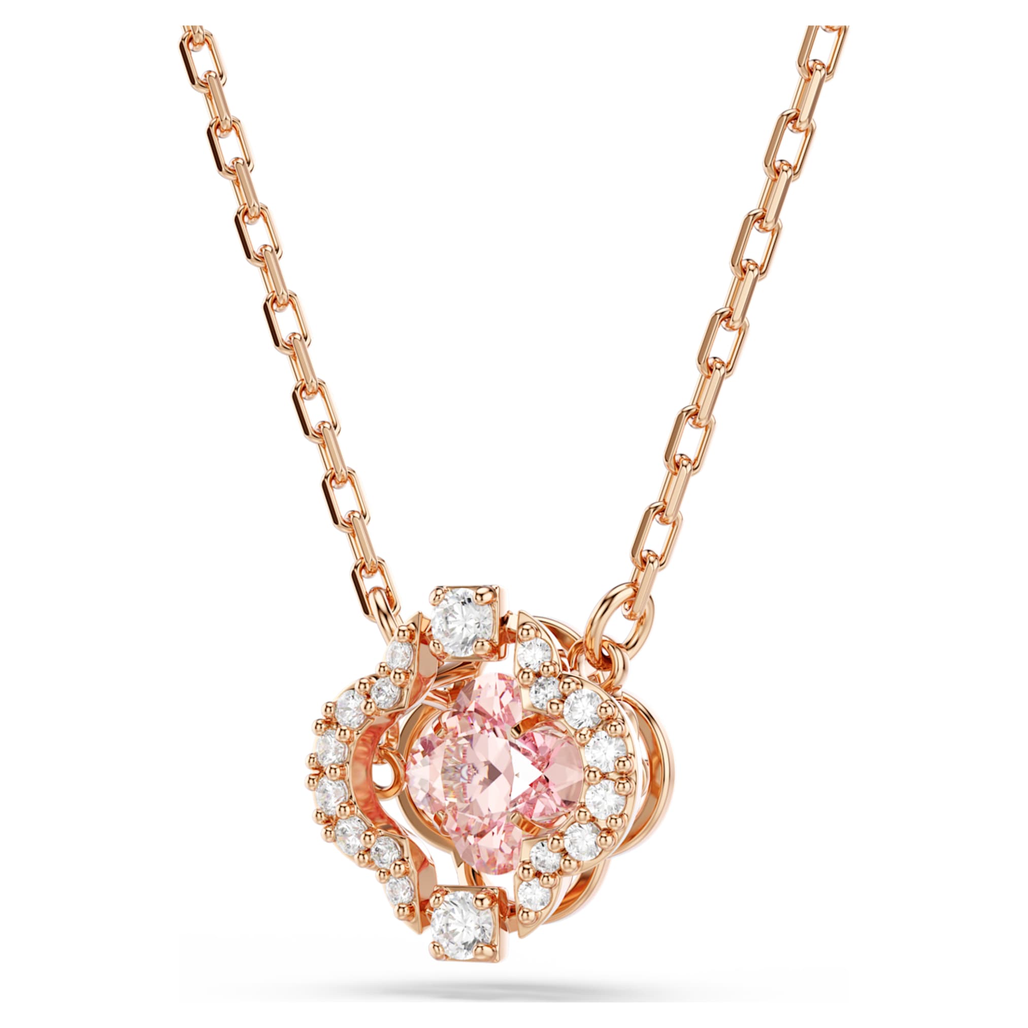 Swarovski Una necklace Clover, Pink, 18K rose gold finish