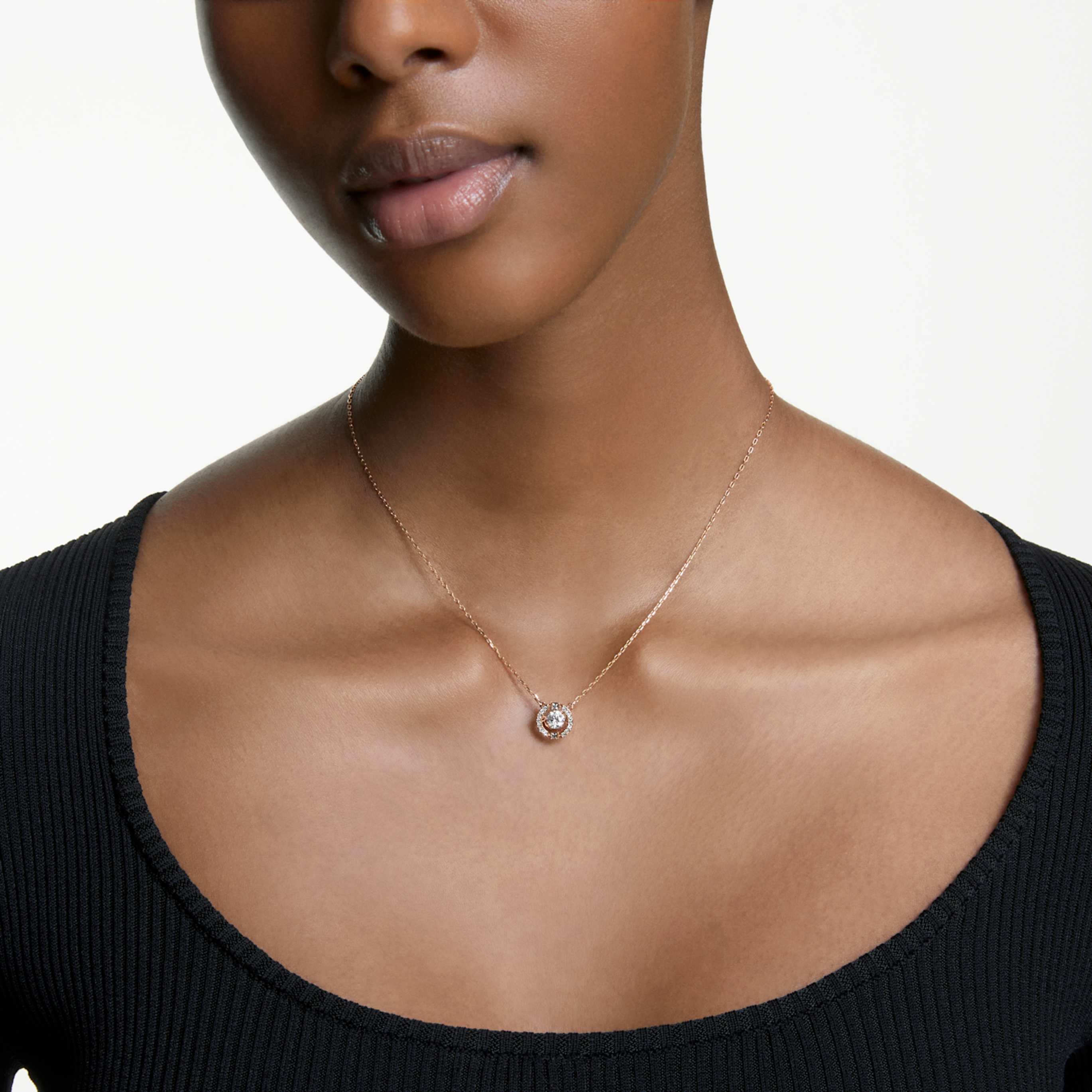 Swarovski Una necklace Round cut, White, 18K rose gold finish