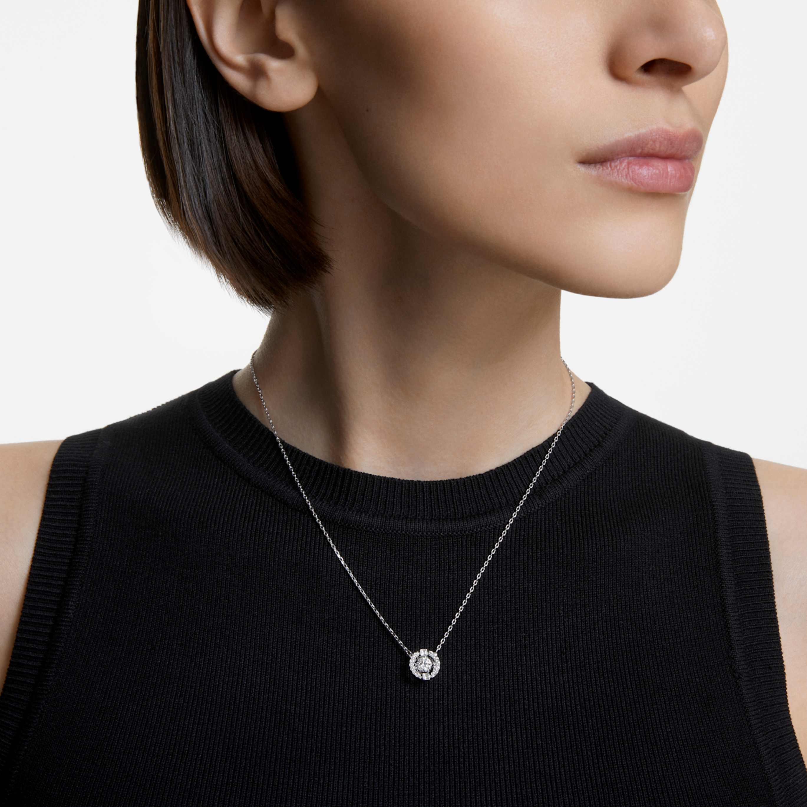 Swarovski Una necklace Round cut, White, 18K rose gold finish