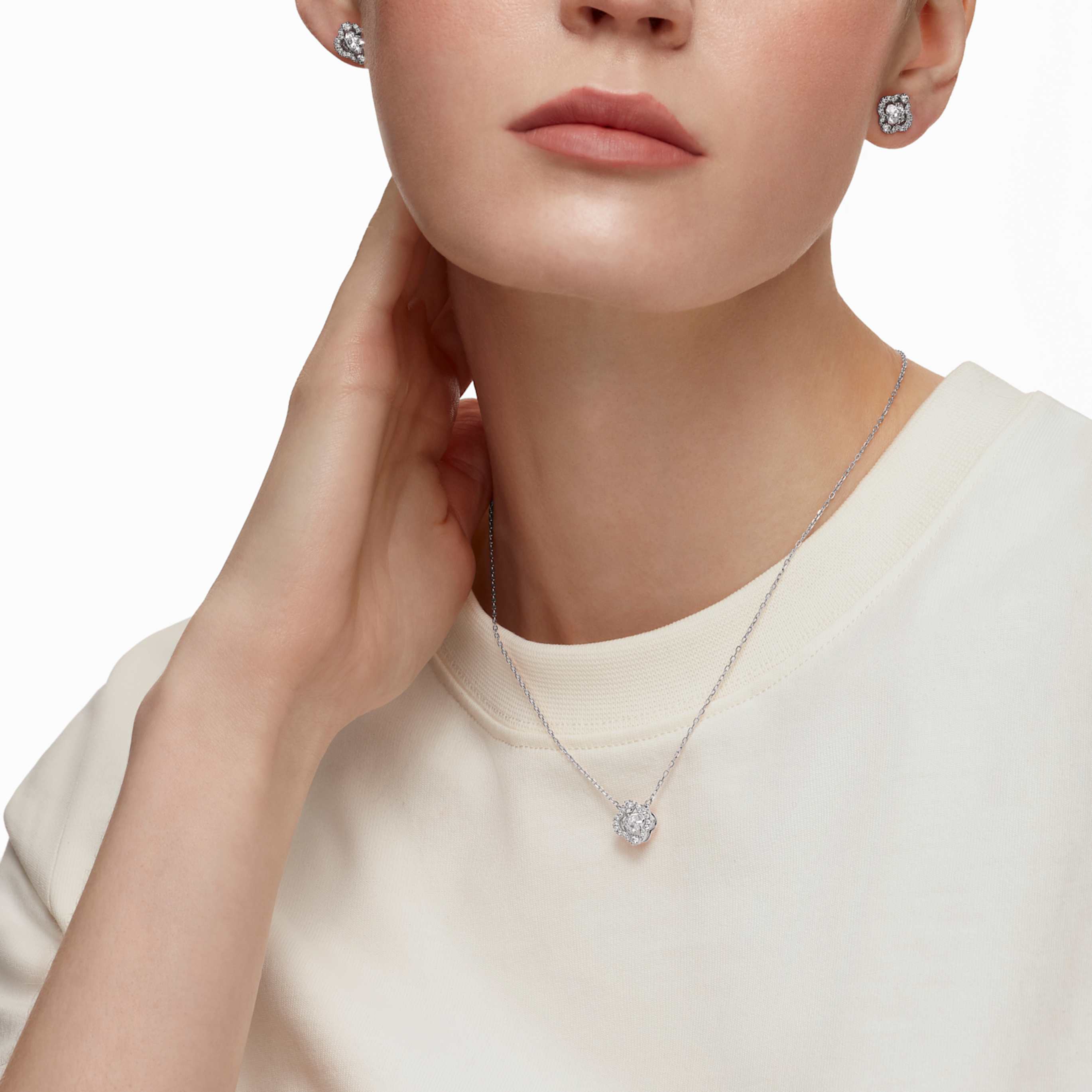 Swarovski Una set Mixed cuts, Clover, Pink, 18K rose gold finish