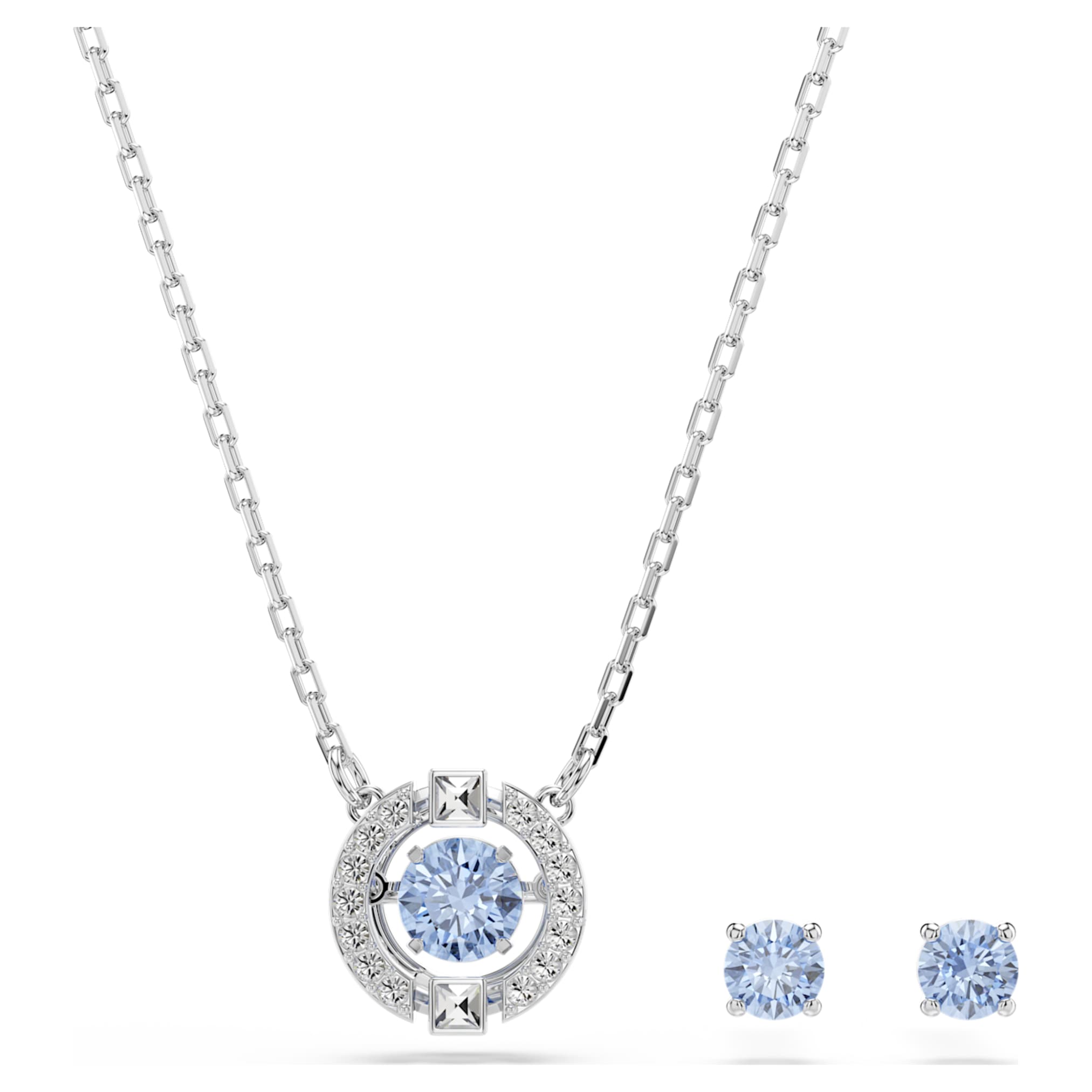 Swarovski Una set Round cut, Blue, Rhodium plated