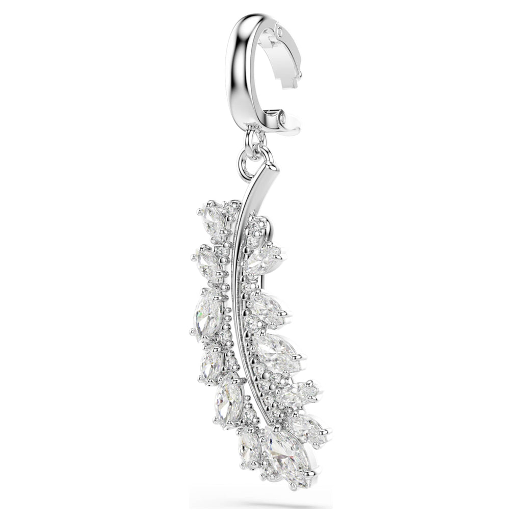 Swarovski Vienna charm Mixed cuts, Feather, White, Rhodium plated