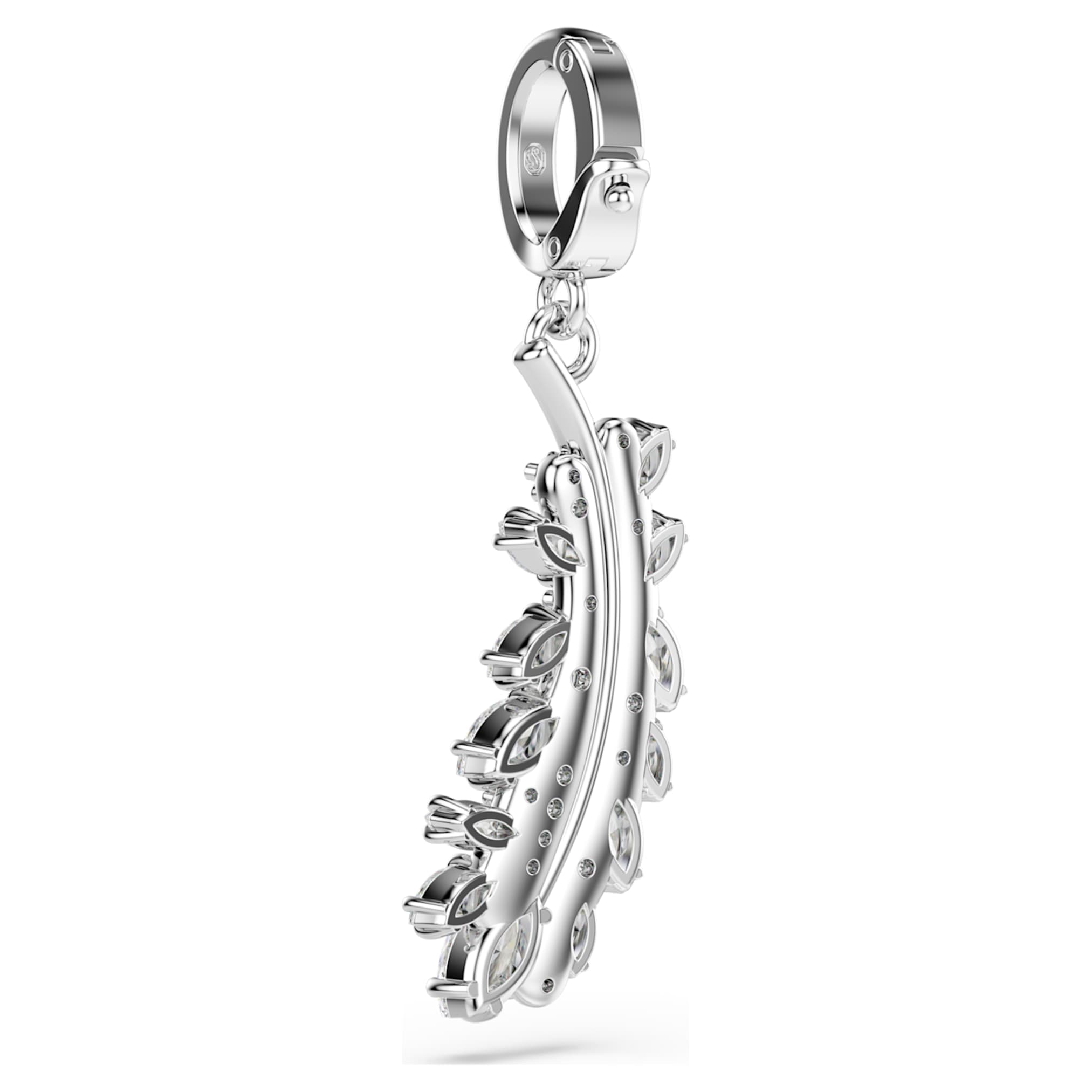 Swarovski Vienna charm Mixed cuts, Feather, White, Rhodium plated