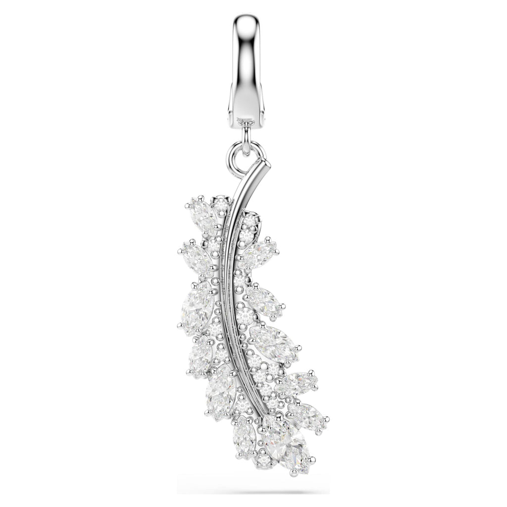 Swarovski Vienna charm Mixed cuts, Feather, White, Rhodium plated