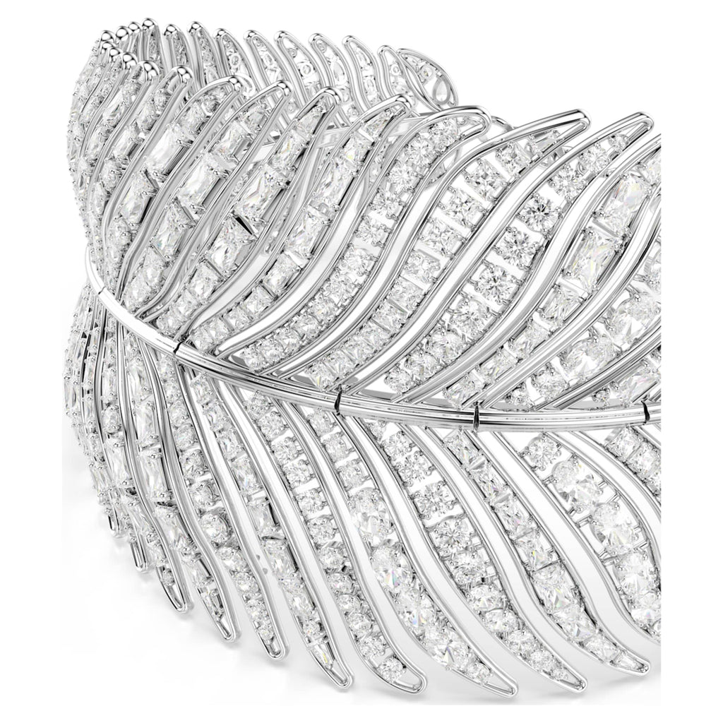 Swarovski Vienna choker Mixed cuts, Feather, White, Rhodium plated