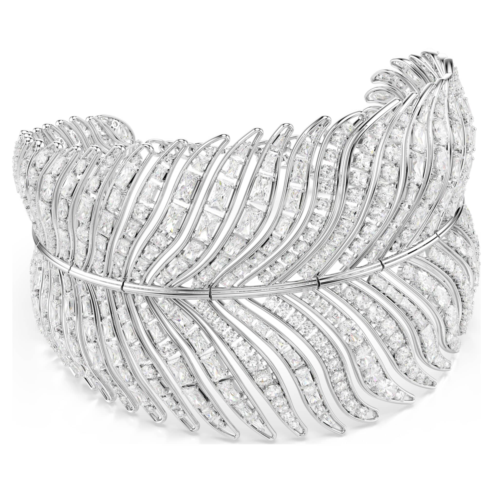 Swarovski Vienna choker Mixed cuts, Feather, White, Rhodium plated