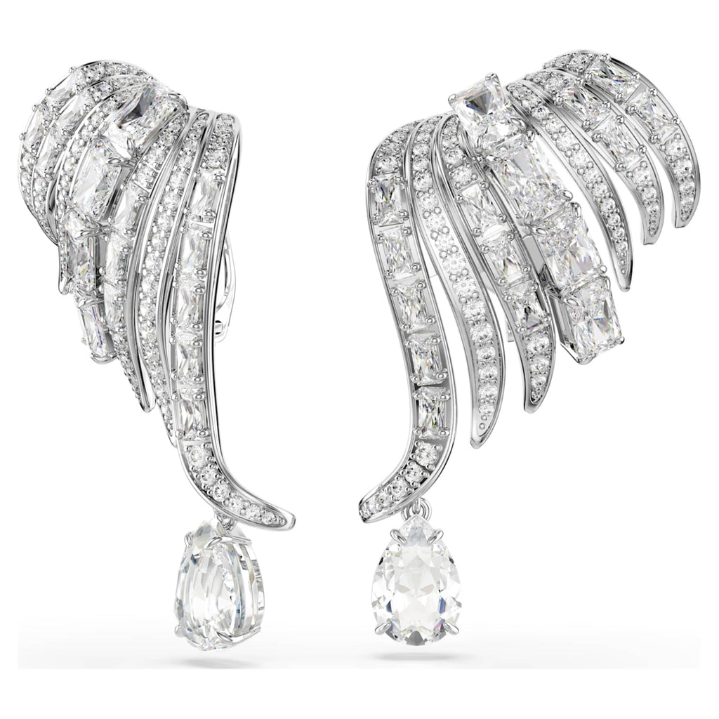 Swarovski Vienna clip earrings Mixed cuts, Swan, White, Rhodium plated