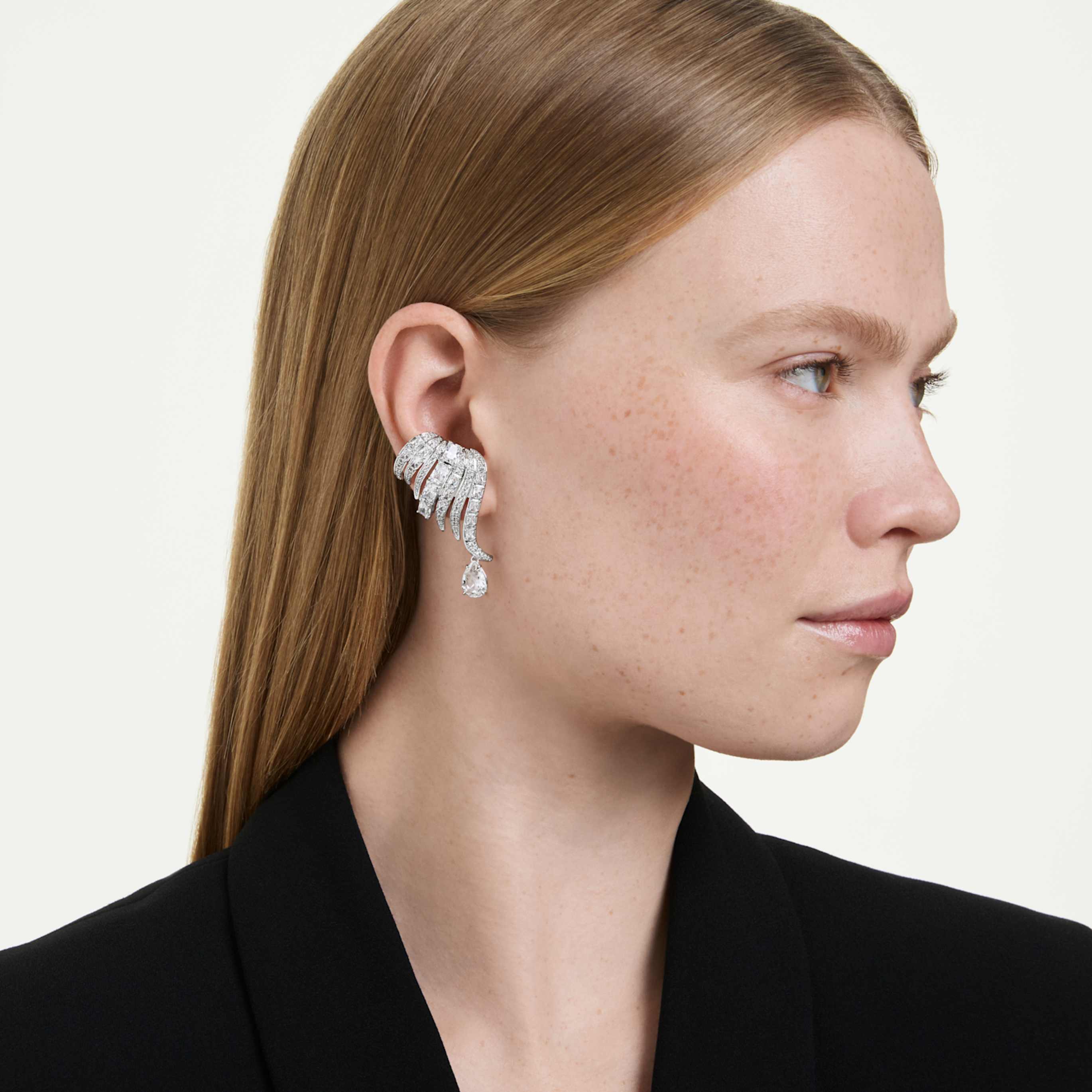 Swarovski Vienna clip earrings Mixed cuts, Swan, White, Rhodium plated