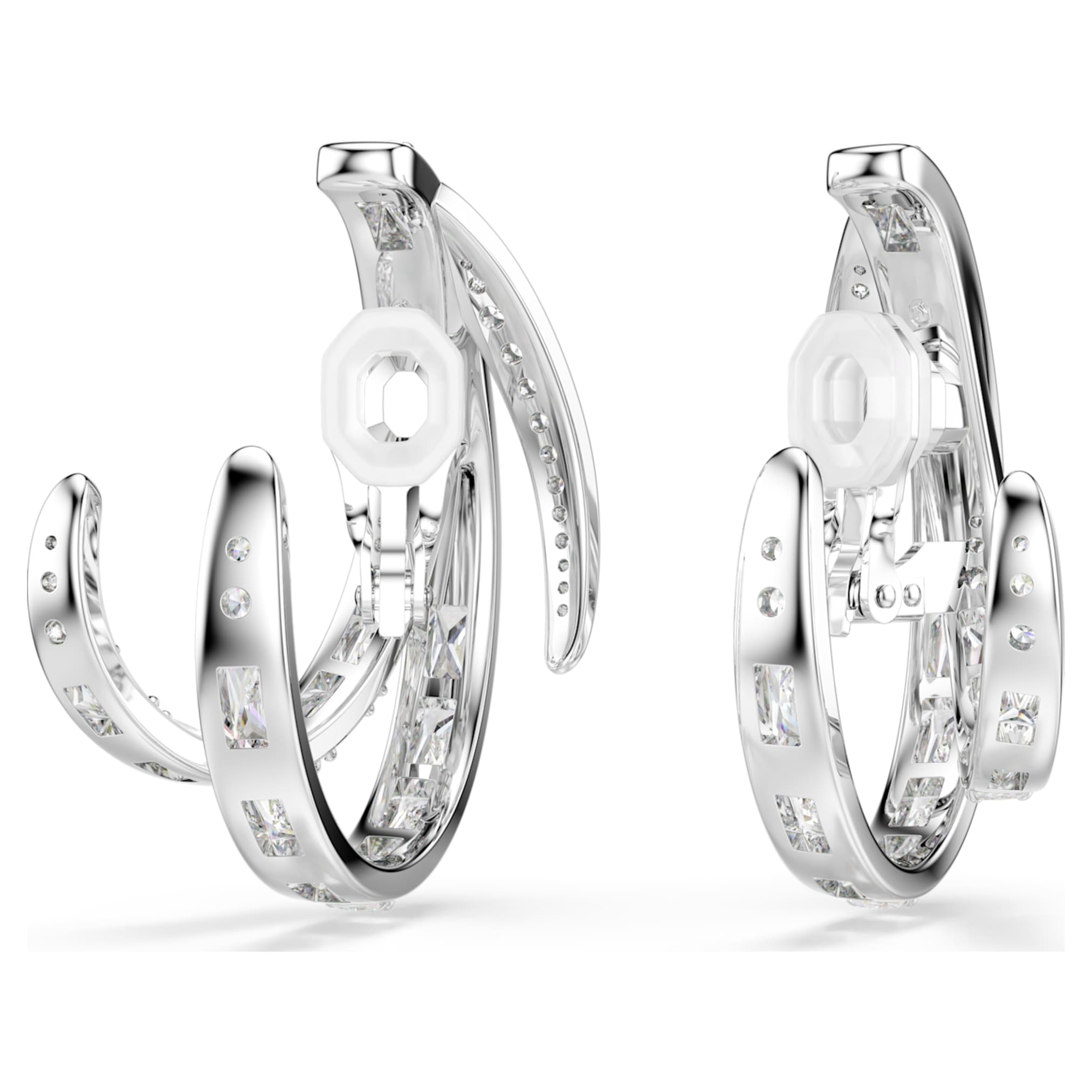 Swarovski Vienna clip earrings Mixed cuts, White, Rhodium plated