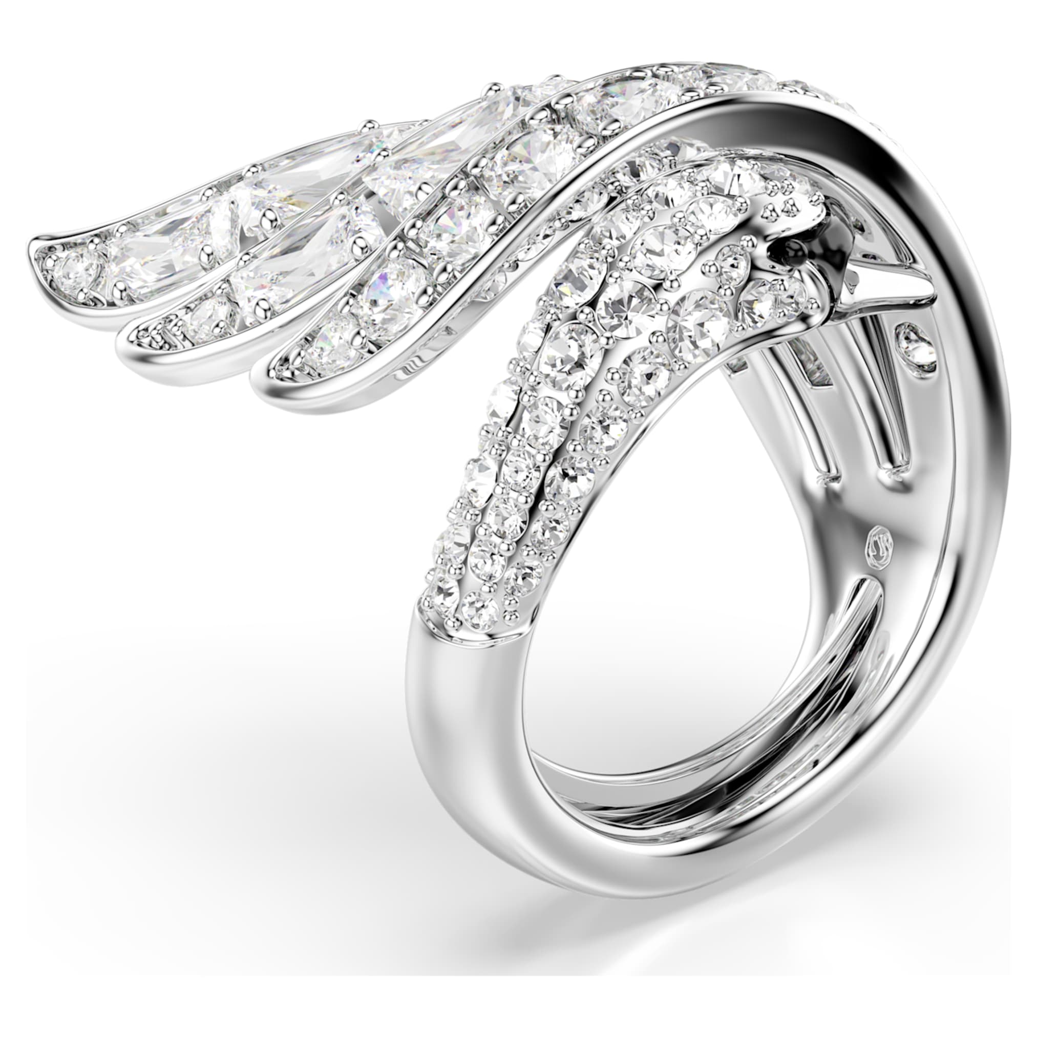Swarovski Vienna cocktail ring Mixed cuts, Swan, White, Rhodium plated