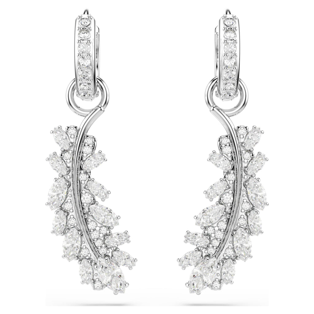 Swarovski Vienna earrings Mixed cuts, Feather, White, Rhodium plated