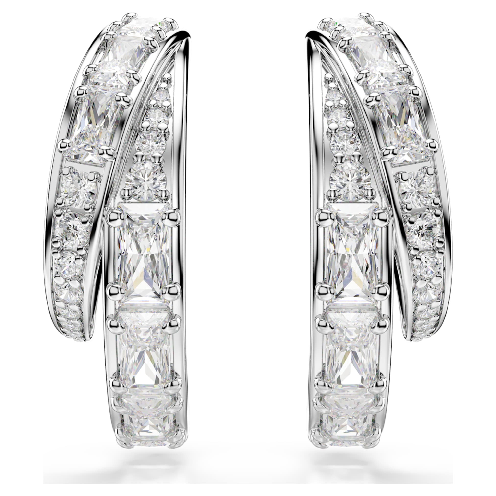 Swarovski Vienna hoop earrings Mixed cuts, White, Rhodium plated