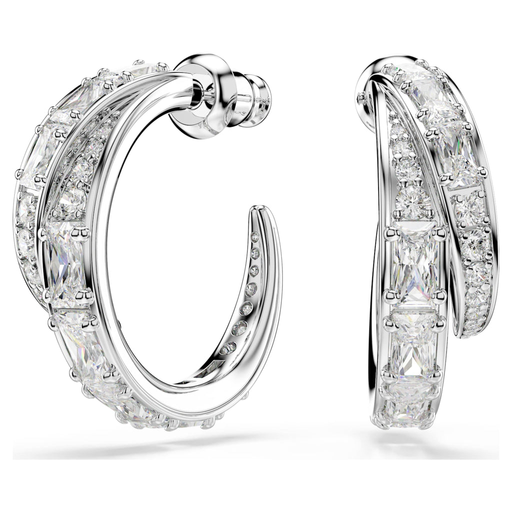Swarovski Vienna hoop earrings Mixed cuts, White, Rhodium plated