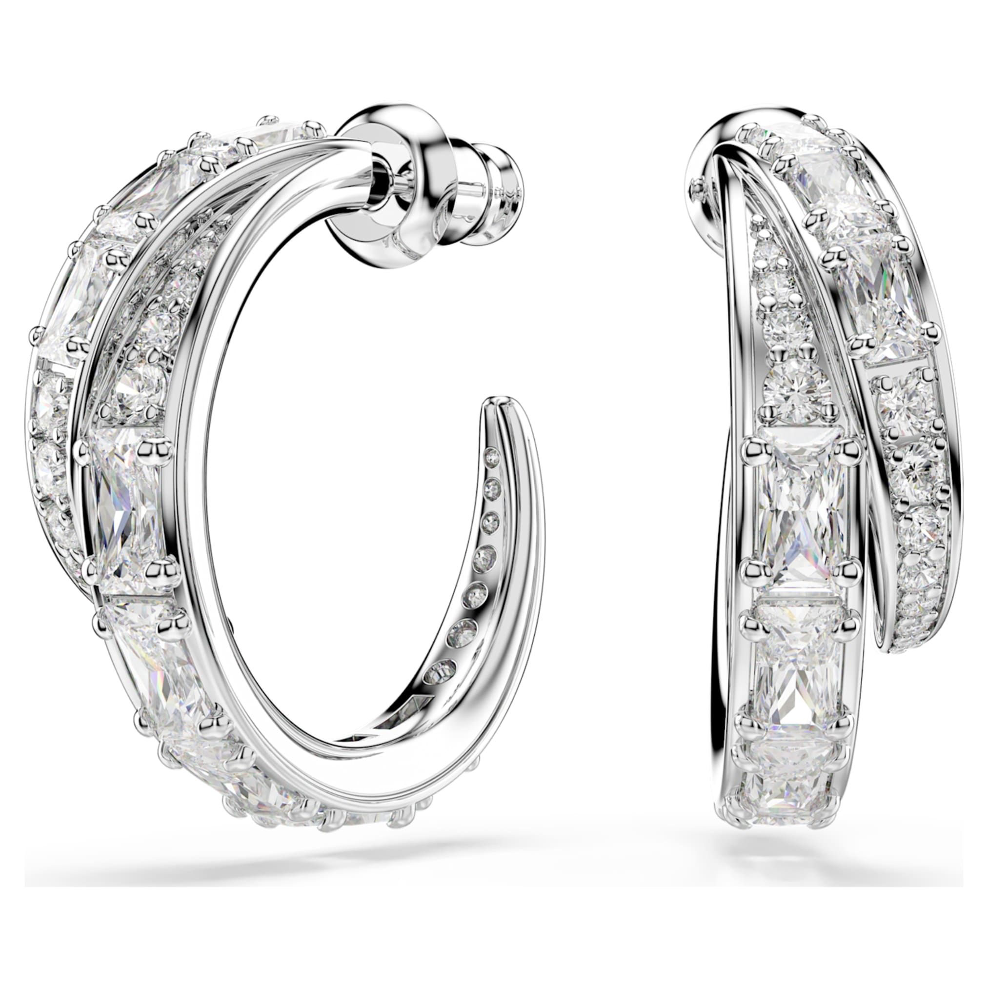 Swarovski Vienna hoop earrings Mixed cuts, White, Rhodium plated