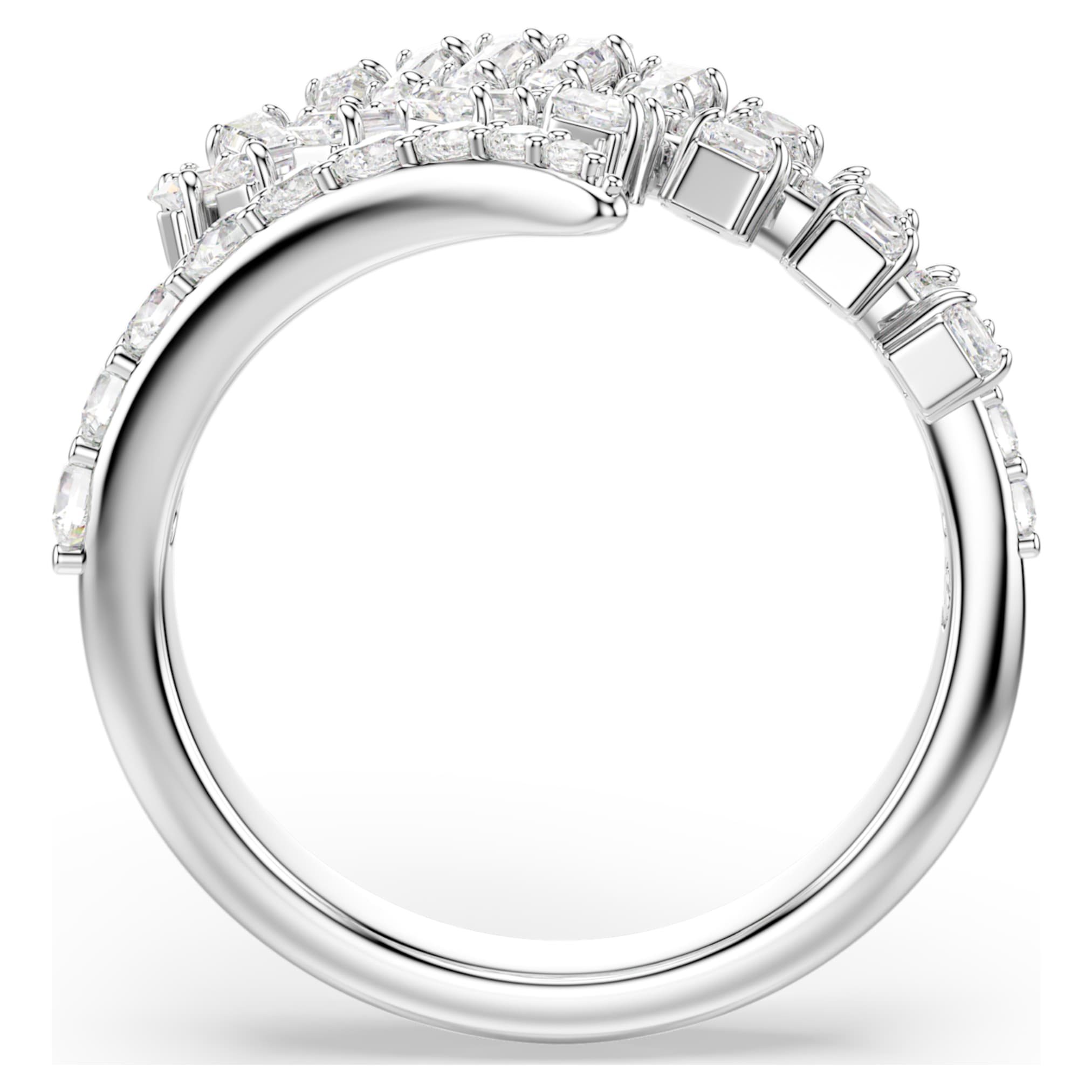 Swarovski Vienna open ring Mixed cuts, Feather, White, Rhodium plated