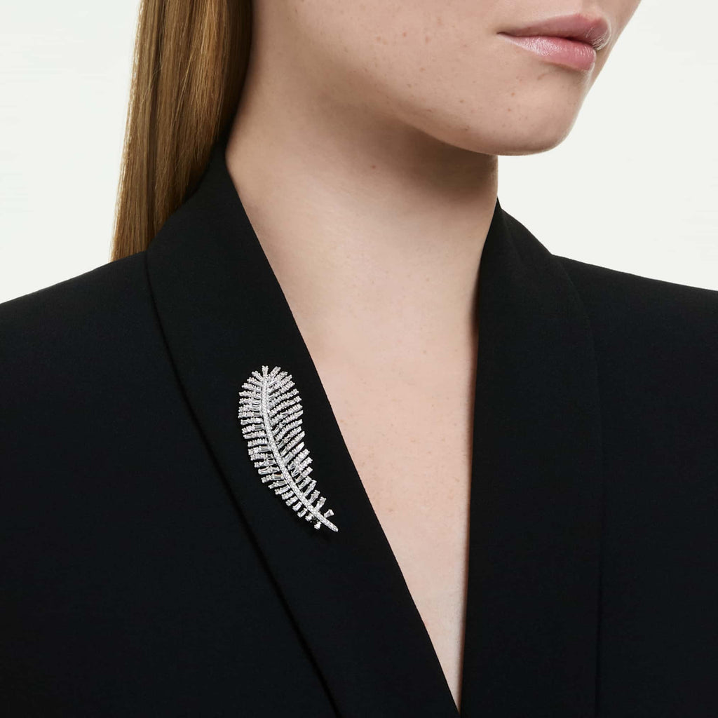 Swarovski Vienna pendant and brooch Mixed cuts, Feather, White, Rhodium plated